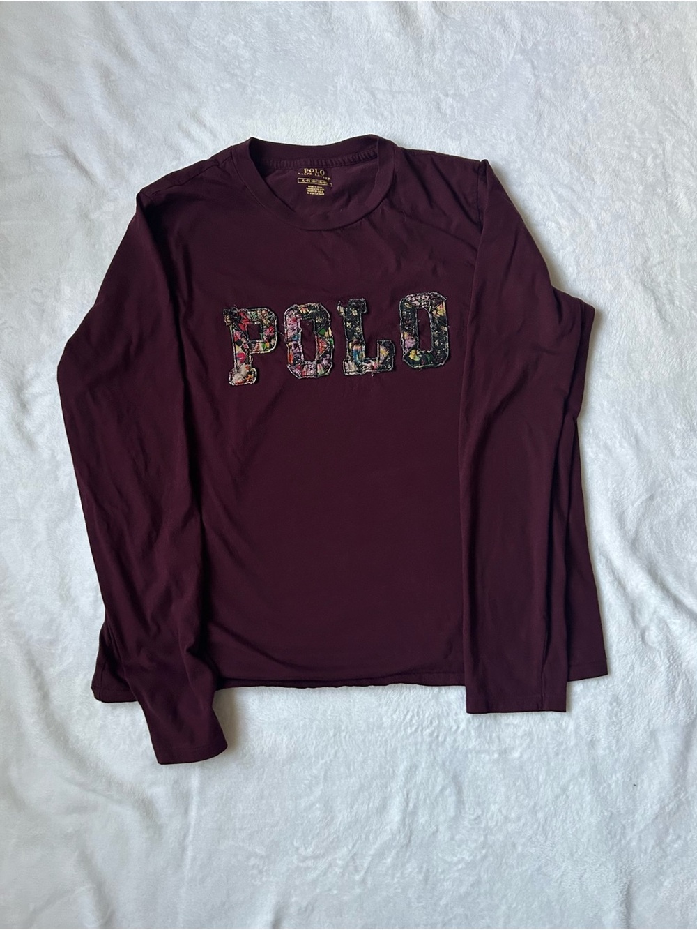 Polo Ralph Lauren Women’s XL Burgundy Floral Appliqué Logo Long Sleeve Shirt
